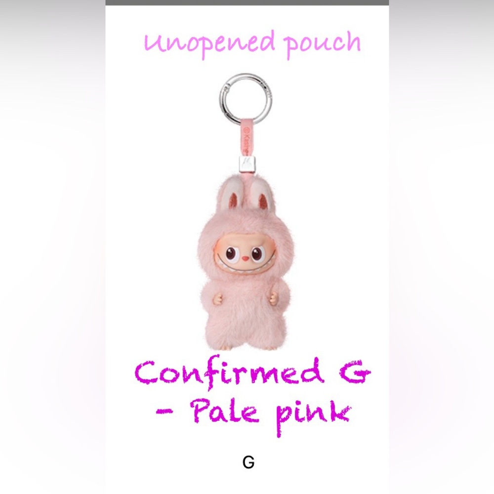 Pop Mart Labubu Pin for love letter G confirmed . Pouch NEVER opened . Pale pink